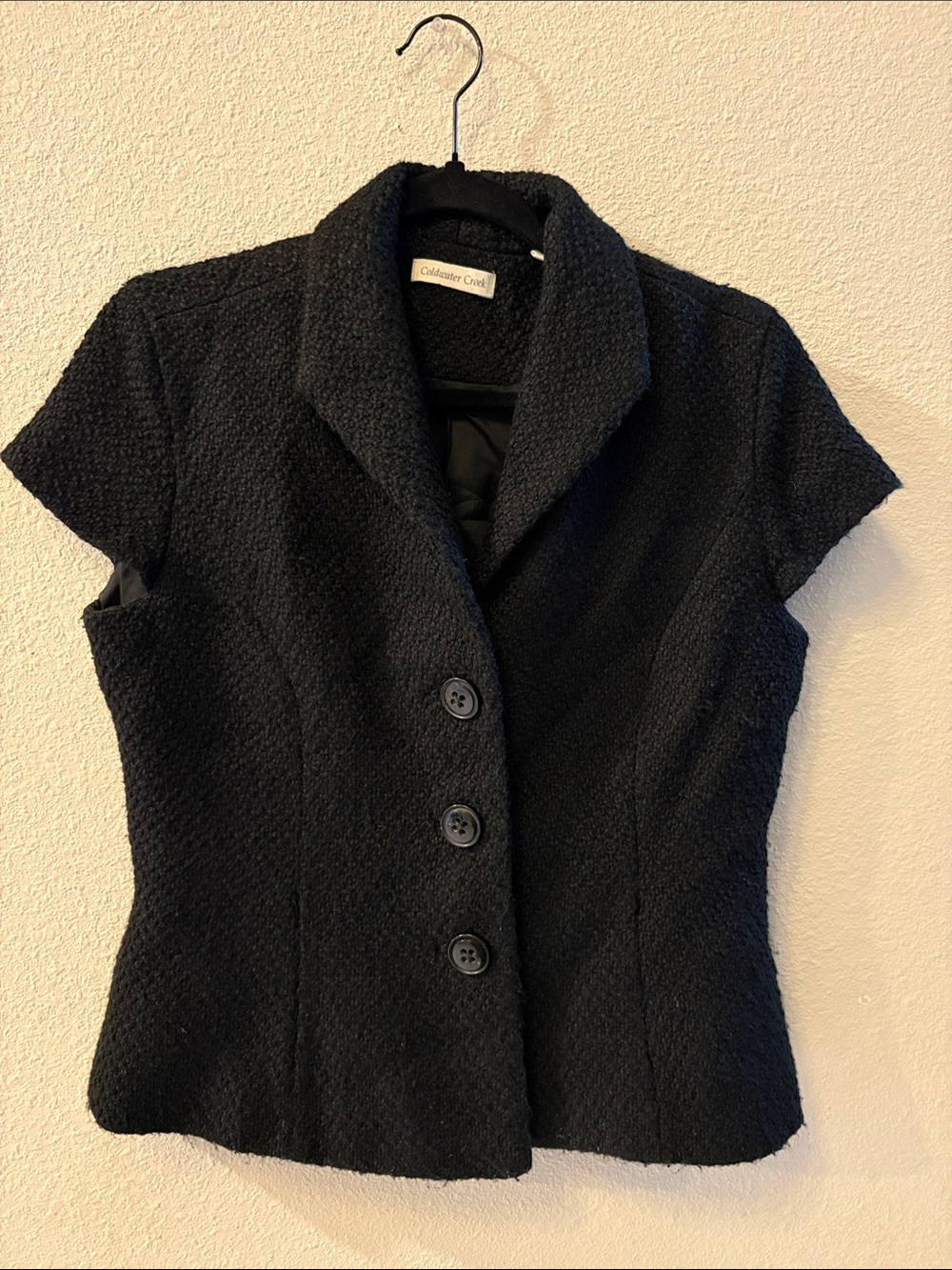 Coldwater Creek Black Short-Sleeve Bouclé Blazer